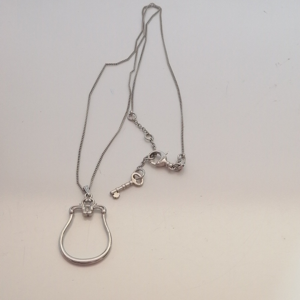 Fossil Charm Holder Pendant Minimalist Stainless Steel Necklace